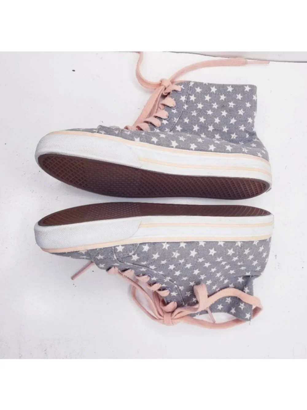 Vans Gray & Pink Star Corrie Hi Top Lace Up Sneakers Shoes Girls Youth Size 2.5